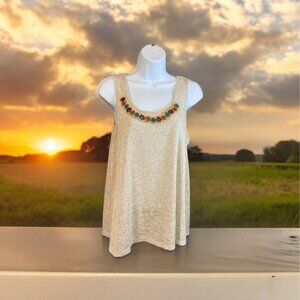 Chenault Womens Sleeveless Top Small Beige Beaded Neckline Southwestern
